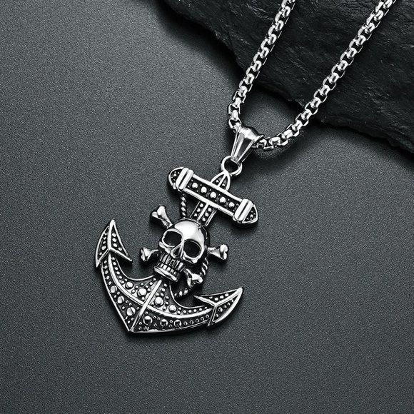 ❤️Halloween style Viking skull bat anchor necklace, N90201P146 - Picture 4 of 8